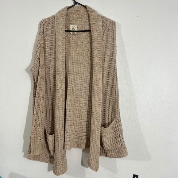 Billabong Womens Cardigan S/P Beige Open Knit Long Sleeve‎ Pockets Casual - Picture 1 of 8